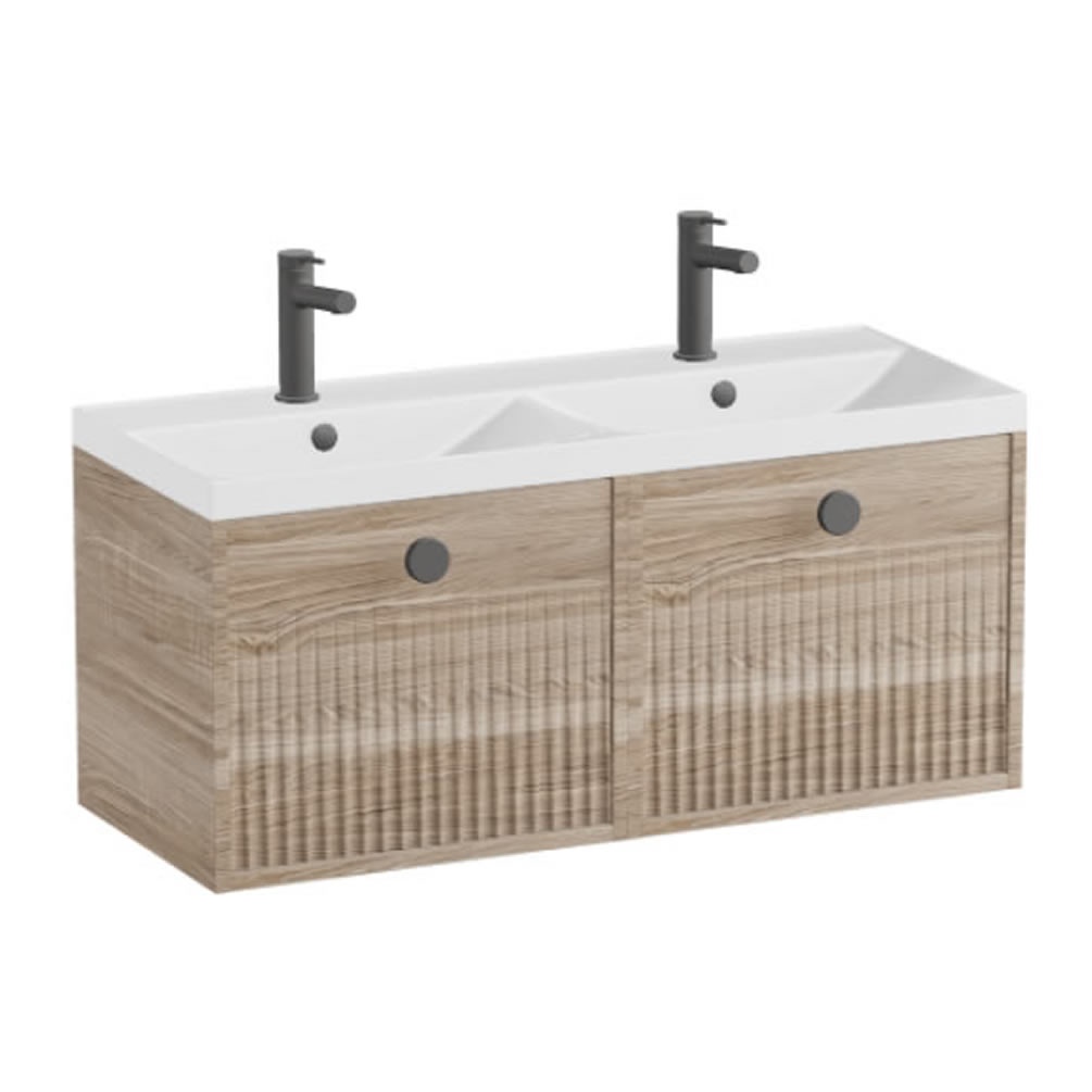 Vado Safari Fluted 1000mm Natural Oak Wall Hung Vanity Unit & Gloss White Basin